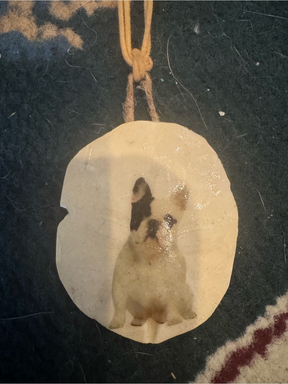 Pet Portrait Hanging Ornament - Cream French Bulldog Design 2 shell necklace